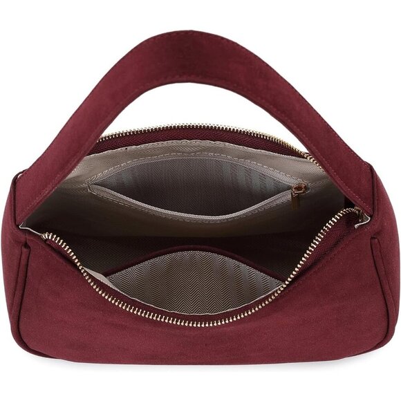 Women Suede Cherry Imported Polyester Leather Zipper Closure Cute Tote Handbag - Picture 6 of 7